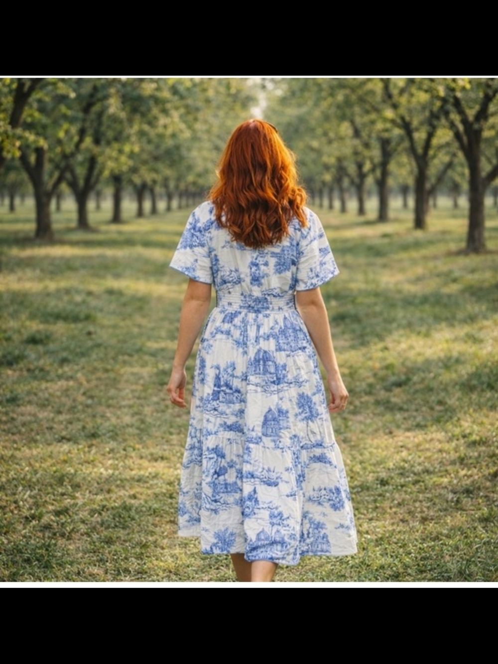 Omger Blue And White Contry Cottage Printed Summee Shirt Dress Sz S